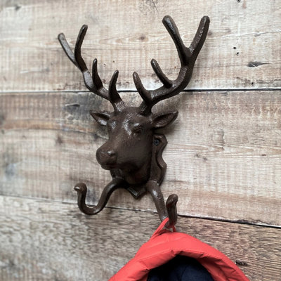 Selections - Cast Iron Stag Head Wall Coat Hook Rack