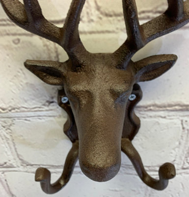 Cast Iron Stag Head Wall Coat Hook Rack DIY at B Q