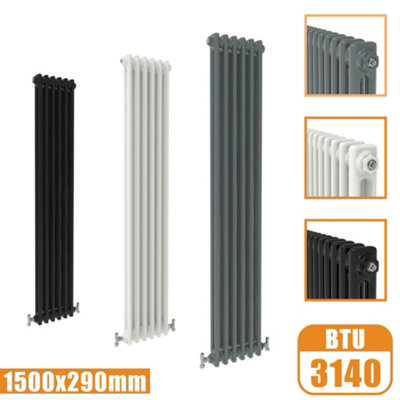 Cast Iron Style 2 Column Vertical Designer Radiator in Matte Anthracite ...