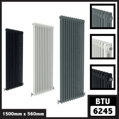 Cast Iron Style 2 Column Vertical Designer Radiator in Matte Anthracite ...