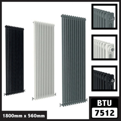 Cast Iron Style 2 Column Vertical Designer Radiator in Matte Anthracite ...