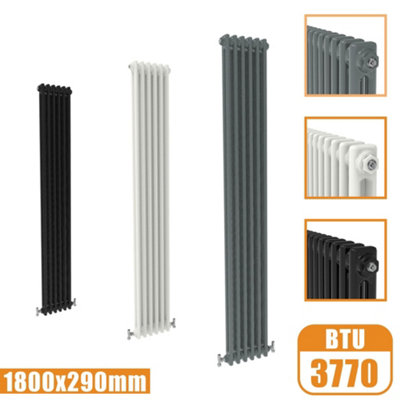 Cast Iron Style 2 Column Vertical Designer Radiator in Matte Black ...