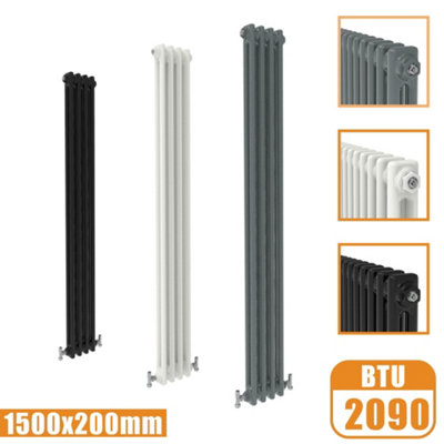 Cast Iron Style 2 Column Vertical Designer Radiator in Matte White ...