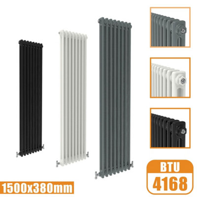 Cast Iron Style 2 Column Vertical Designer Radiator in Matte White ...