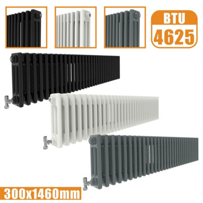 Cast Iron Style 3 Column Horizontal Designer Radiator in Matte Black ...