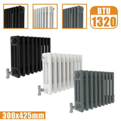 Cast Iron Style 3 Column Horizontal Designer Radiator in Matte Black ...