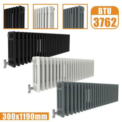 Cast Iron Style 3 Column Horizontal Designer Radiator in Matte White ...