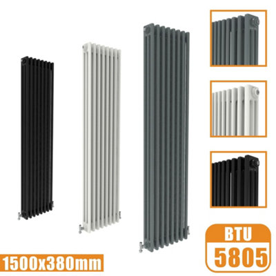 Cast Iron Style 3 Column Vertical Designer Radiator in Matte Black ...