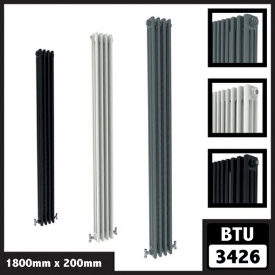 Cast Iron Style 3 Column Vertical Designer Radiator in Matte Black ...