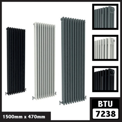 Cast Iron Style 3 Column Vertical Designer Radiator in Matte White ...