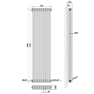 Cast Iron Style 3 Column Vertical Designer Radiator in Matte White ...