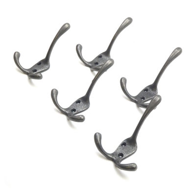 Cast Iron Victorian Triple Coat Hook - Pack of 5 Hooks - 4