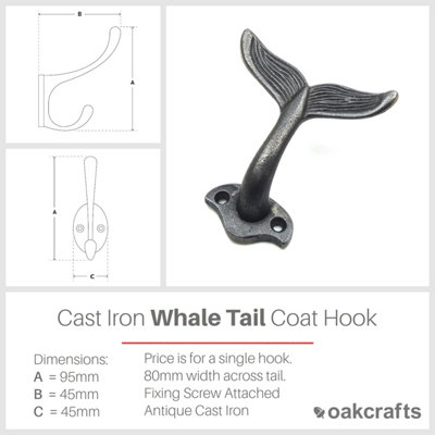 Cast Iron Whale Tail Shaped Decorative Wall Hook