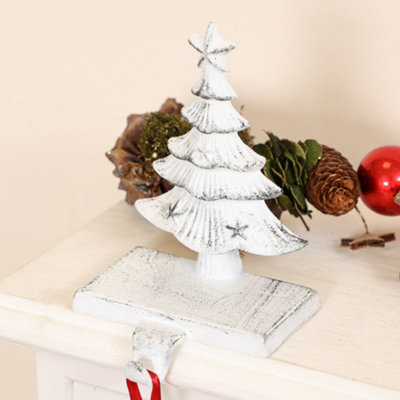 Cast Iron White Christmas Tree Stocking Holder