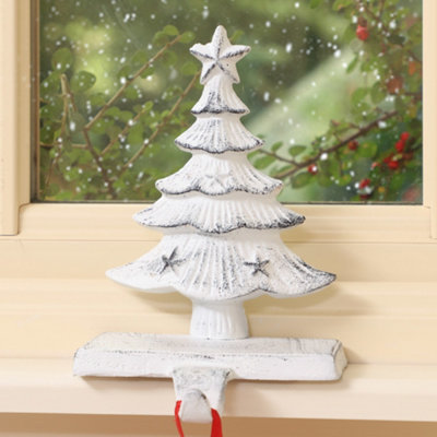 Cast Iron White Christmas Tree Stocking Holder - 4