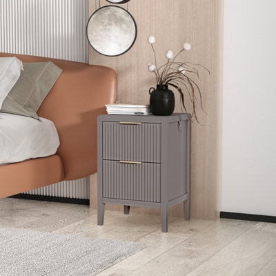 Castel 2 Drawer Grey Bedside Table