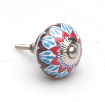 Castelion Ceramic Red and Blue Flower Cabinet Knob