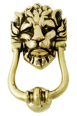 Prima Decorative Lion's Head Door Knocker - 8 Inch Solid Polished Brass For Front Doors