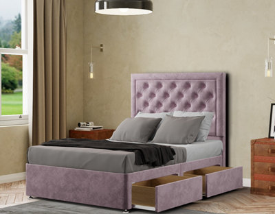 Castle Divan Bed 2 Drawers Floor Standing Headboard Matching Buttons Plush Blush