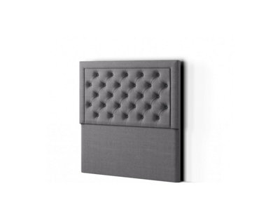 Castle Headboard Floor Standing Matching Buttons Super King Linen Grey