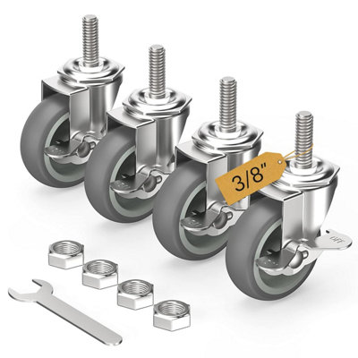 Castors 3 Locking Castors 4 Piece Set, Threaded Shank 3/8 16 X 1 1/2 ...