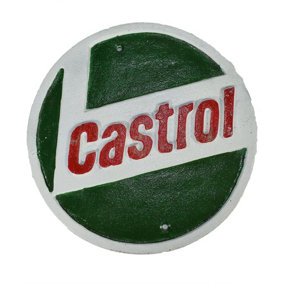 Castrol Round Cast Iron Sign Plaque Wall Garage Workshop Shop Oil Motor Car
