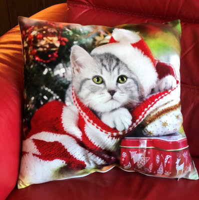 Christmas shop cat cushion