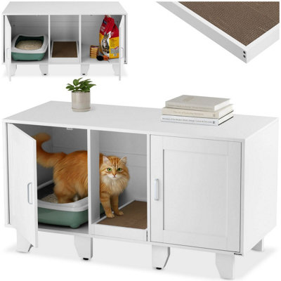 Cat Cabinet Freya with Ventilation, Storage and Scratching Mat - white
