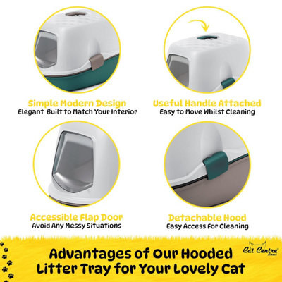 CAT CENTRE 58cm Green Jumbo Hooded Scoopless Cat Litter Tray - Sieve Toilet - 3