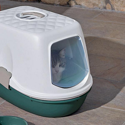 CAT CENTRE 58cm Green Jumbo Hooded Scoopless Cat Litter Tray - Sieve Toilet - 8