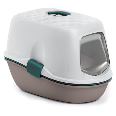 CAT CENTRE 58cm Grey Jumbo Hooded Scoopless Cat Litter Tray Sieve Toilet
