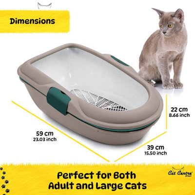 CAT CENTRE 59cm Grey Jumbo Scoopless Open Cat Litter Tray - Built-in Sieve Toilet
