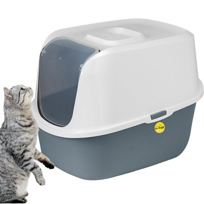 Cat Centre Dark Grey Hooded Cat Litter Tray with Flap Door Charcoal Filter