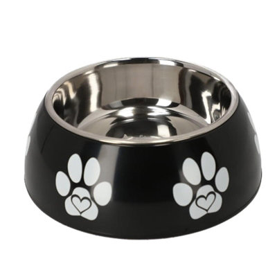 CAT CENTRE FIBI Non-Slip Base Stainless Steel Dry Food Water Black Bowl 1.50L