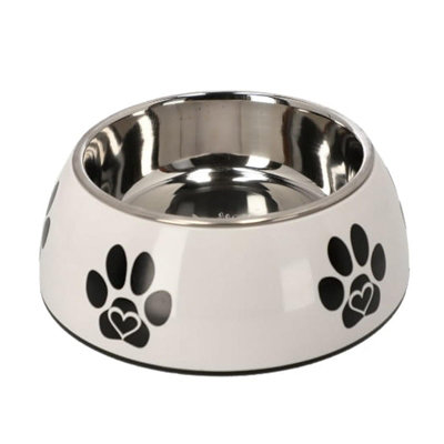 CAT CENTRE FIBI Non-Slip Base Stainless Steel Dry Food Water White Bowl 1.50L