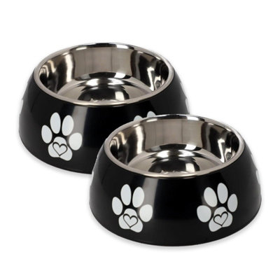 CAT CENTRE FIBI Non-Slip Base Stainless Steel Food Water Black Bowls 0.48L (Set of 2)