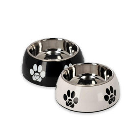 CAT CENTRE FIBI Pet Food and Water White and Black 0.22L Bowl (Set of 2)