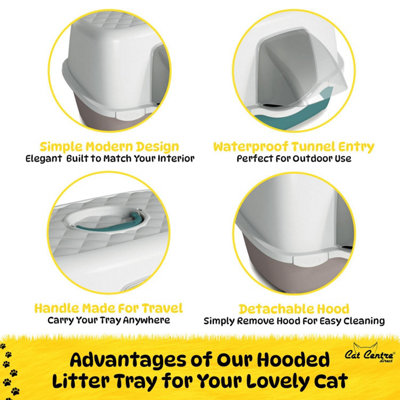 CAT CENTRE Green Waterproof Jumbo 56cm Tunnel Entry Hooded Outdoor Cat Litter Tray - 3