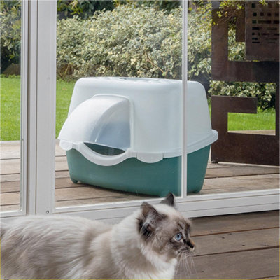 CAT CENTRE Green Waterproof Jumbo 56cm Tunnel Entry Hooded Outdoor Cat Litter Tray - 8