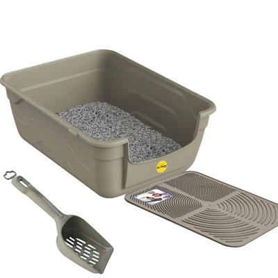 CAT CENTRE Grey Large Cat Litter Tray + Scoop + Tray Mat - Deep Open Box Price Comparisons | Compare The Build