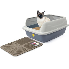 CAT CENTRE Grey Sonic Open Litter Tray with Grey Tray Mat