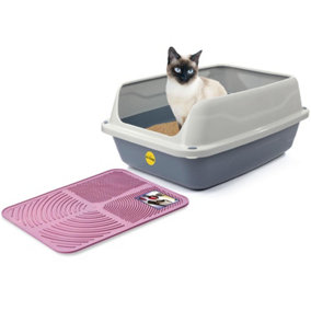 CAT CENTRE Grey Sonic Open Litter Tray with Pink Tray Mat