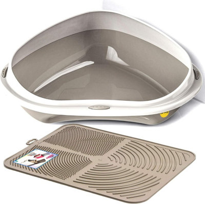 CAT CENTRE Jumbo Corner Litter Tray with Nonslip Mat in Grey