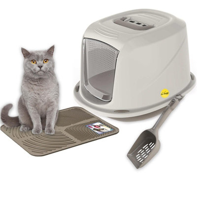 CAT CENTRE Jumbo Grey Cat Hooded Set: Litter Tray + Scoop + Tray Mat + Carbon Filter Price Comparisons | Compare The Build