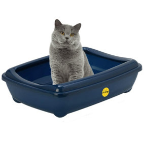 CAT CENTRE Jumbo Oval Litter Tray With Removable Rim Dark Blue