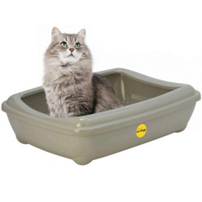 CAT CENTRE Jumbo Oval Pet Litter Tray With Rim Grey