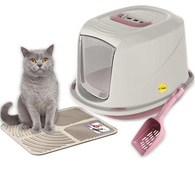 CAT CENTRE Jumbo Pink Cat Hooded Set: Litter Tray + Scoop + Cream Tray ...
