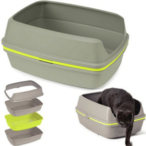 CAT CENTRE Large 50cm Scoopless Grey Open Cat Litter Tray with High Sided Rim