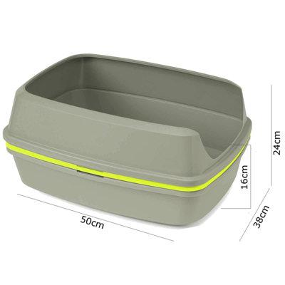 CAT CENTRE Large 50cm Scoopless Grey Open Cat Litter Tray with High Sided Rim