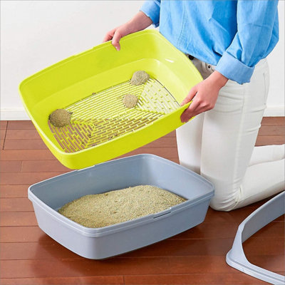 CAT CENTRE Large 50cm Scoopless Grey Open Cat Litter Tray with High Sided Rim - 3